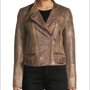 Free People Snake-Embossed Faux Leather Moto Jacke